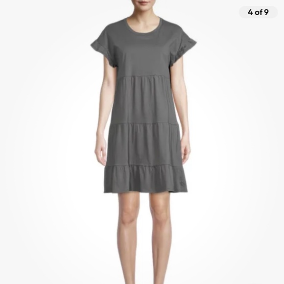 Time and Tru Gray Flutter Sleeve Knit Tiered Dress Size Large (12-14) NEW - Picture 4 of 9